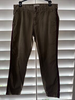 Current/Elliott Olive Side-Stripe Trousers with Red & Navy Trim